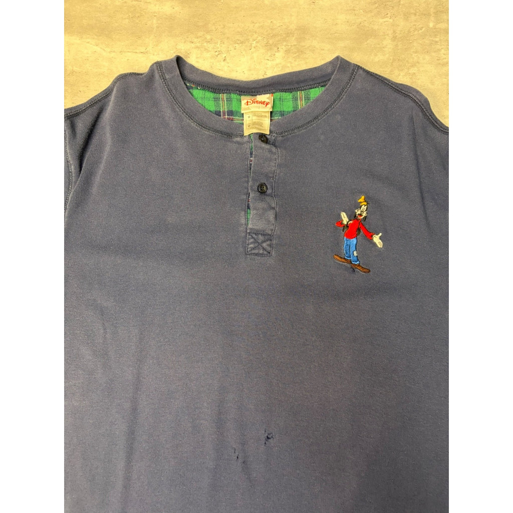 Vintage 90s Disney Goofy Embroidered 1/4 Button Long Sleeve T-Shirt Size Medium