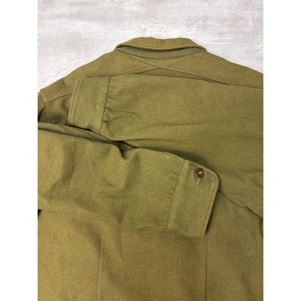 Vintage 1950s US Army OG 107 Patched Wool Field Button Up Shirt Size 2XL
