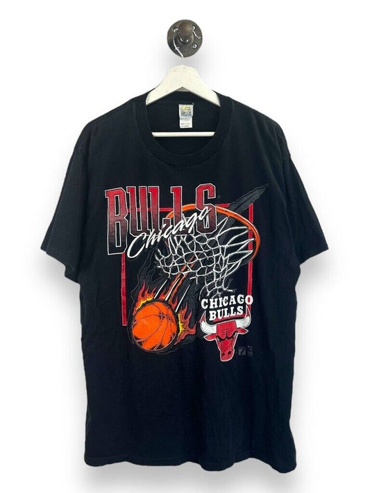 Vintage 90s Chicago Bulls NBA Flaming Basketball T-Shirt Size Large Made in USA