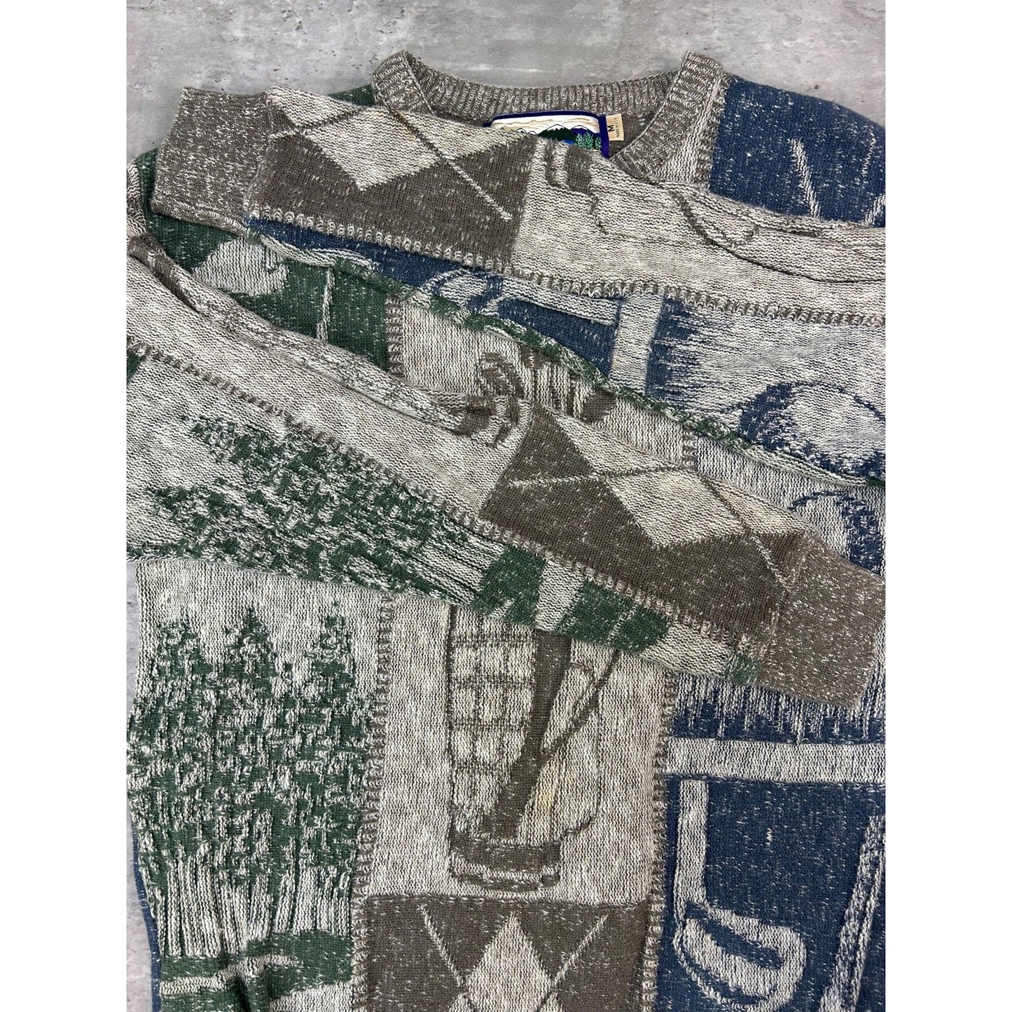 Vintage 90s Shenandoah Golf All Over Print Graphic Knit Sweater Size Medium