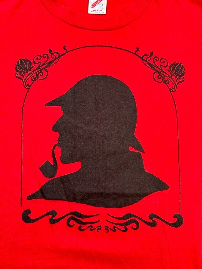 Vintage 80s/90s Sherlock Holmes Silhouette Graphic T-Shirt Size Large Red