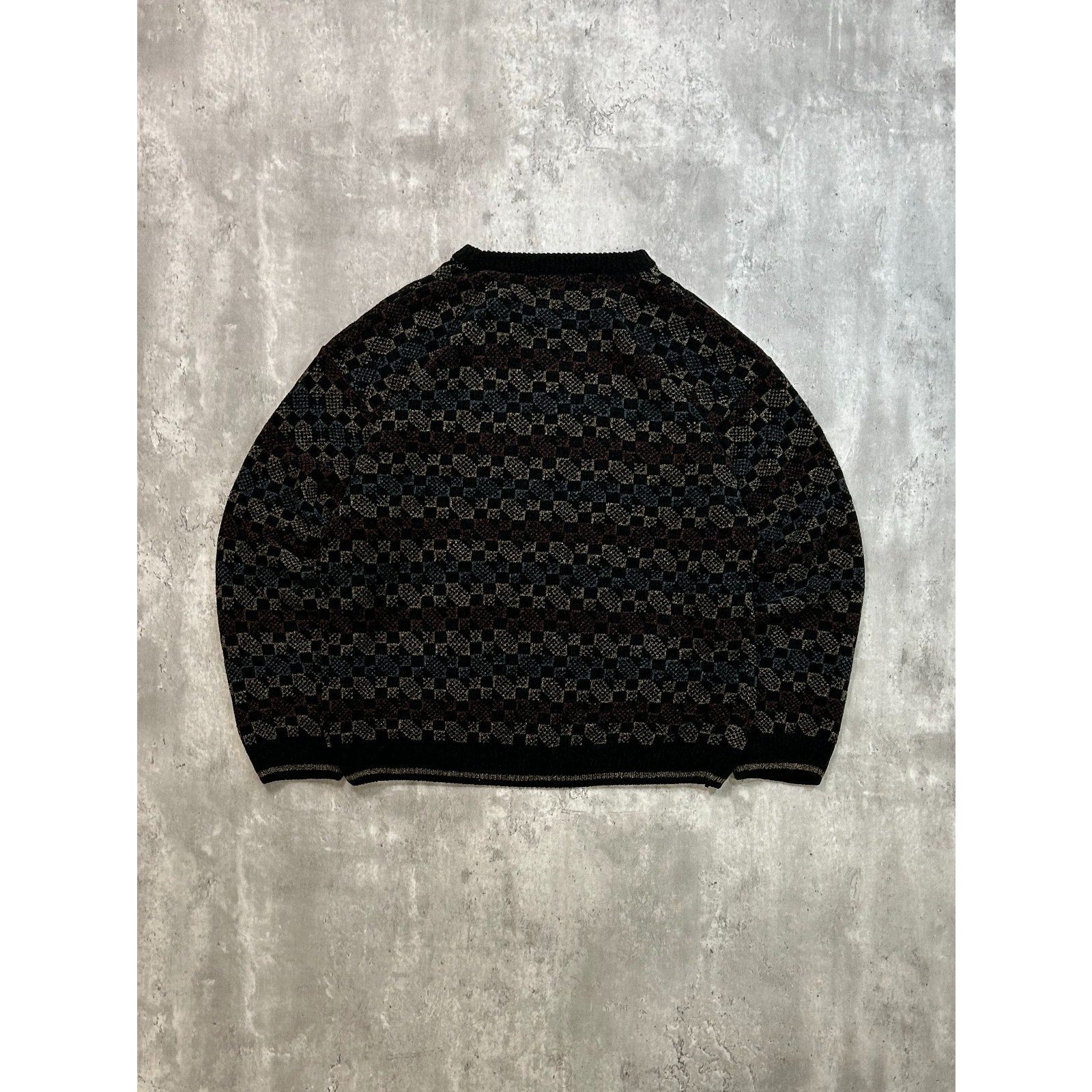 Vintage 90s Jantzen Abstract Checkered Print Pullover Knit Sweater Size XL