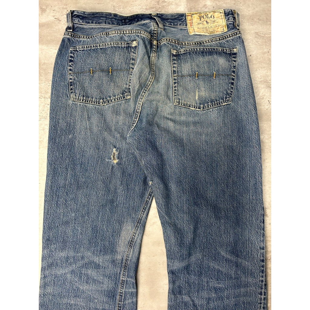Vintage 2000s Polo Ralph Lauren Distressed Dark Wash Denim Pants Size 34