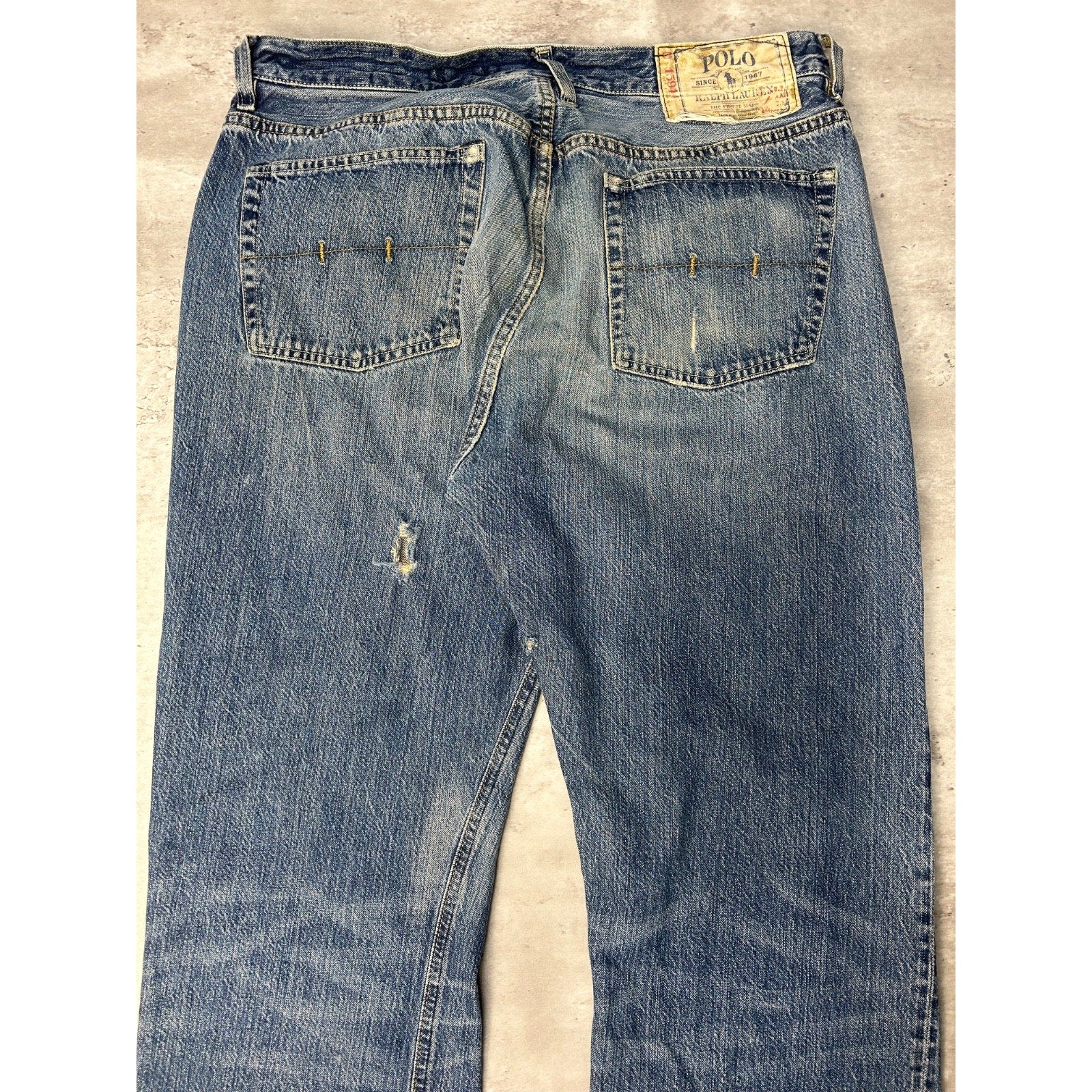 Vintage 2000s Polo Ralph Lauren Distressed Dark Wash Denim Pants Size 34