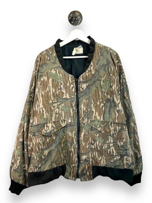 Vintage 90s Mossy Oak Tree Camo Full Zip Insulated Hunting Bomber Jacket Sz XXL