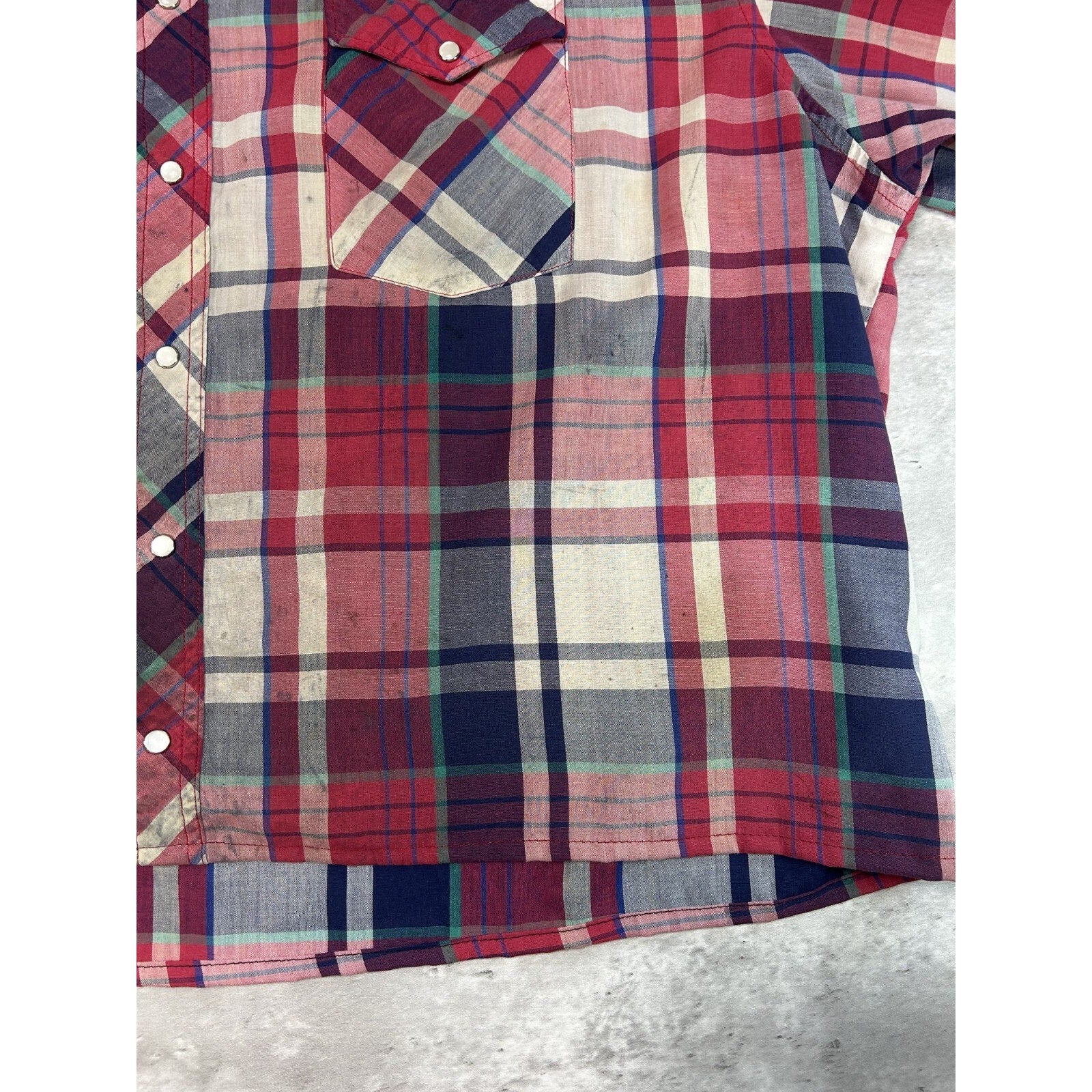Vintage 90s Wrangler Pearl Snap Plaid Reworked Cropped Button Up Shirt Sz 2XL
