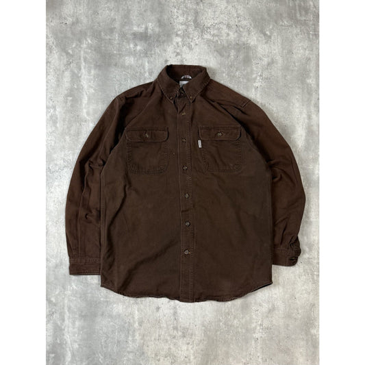 Vintage Carhartt Workwear Long Sleeve Button Up Shirt Size Medium Brown