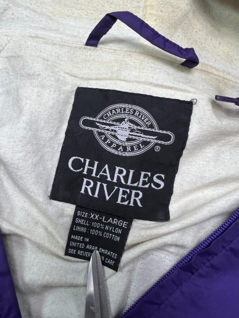 Vtg Charles River Omega PSI PHI Embroidered Collegiate Hooded Jacket Size 2XL