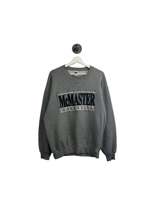 Vintage 90s McMaster University Embroidered Spellout Sweatshirt Size Large Gray