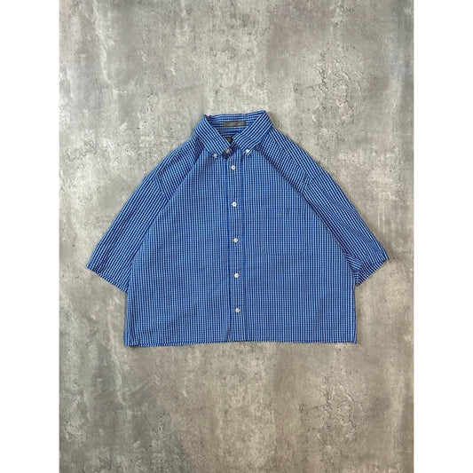 Vintage Daniel Cremieux Plaid Print Reworked Cropped Button Up Shirt Size Large