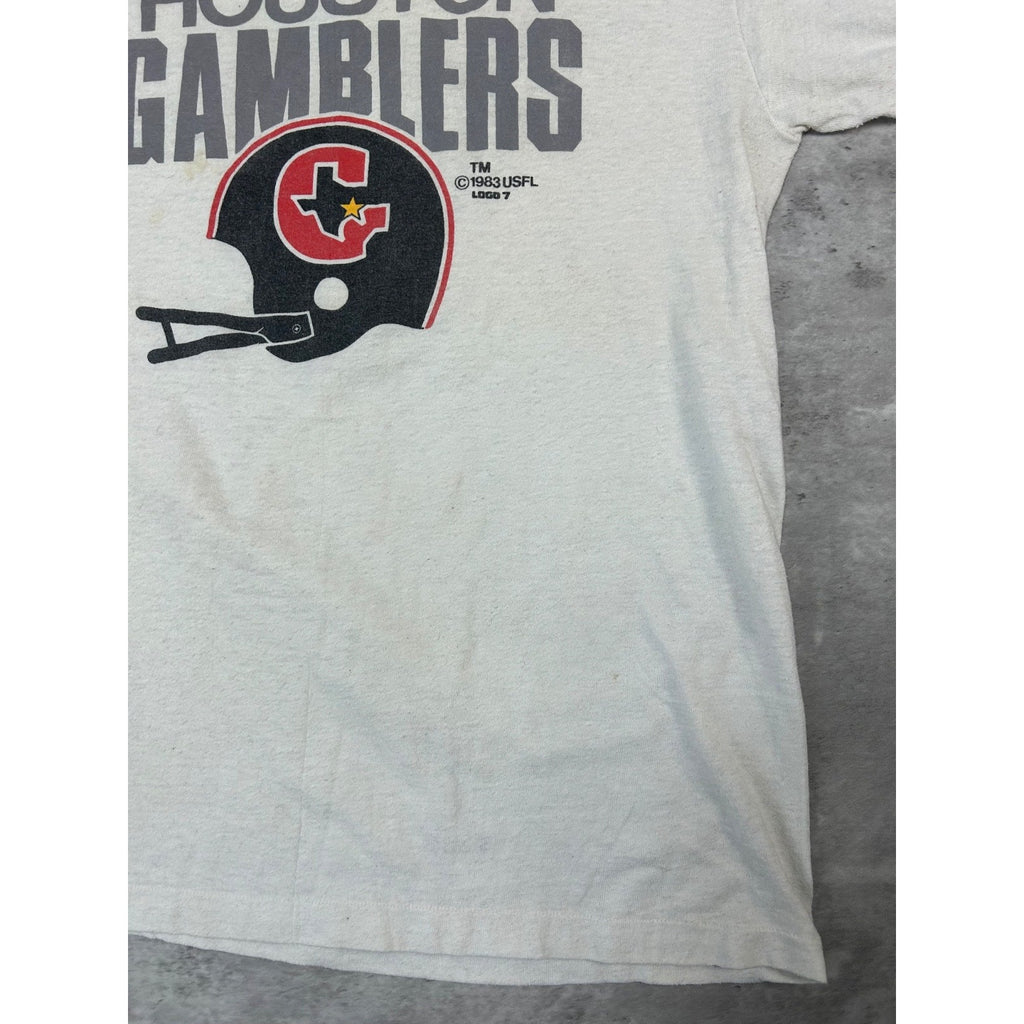 Vintage 1983 Houston Gamblers USFL Football Graphic Ringer T-Shirt Size Large