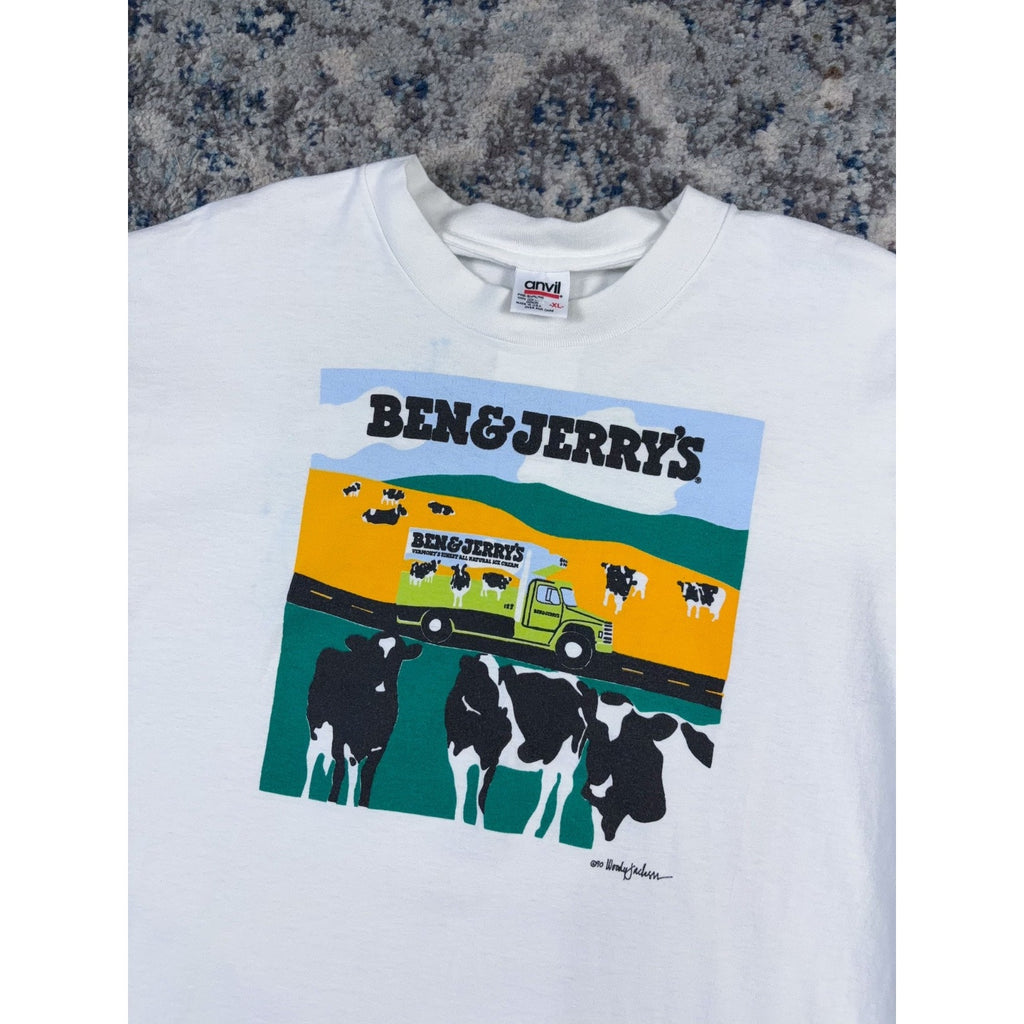 Vintage 1990 Ben & Jerry's Vermont's Finest Cow Graphic T-Shirt Size XL