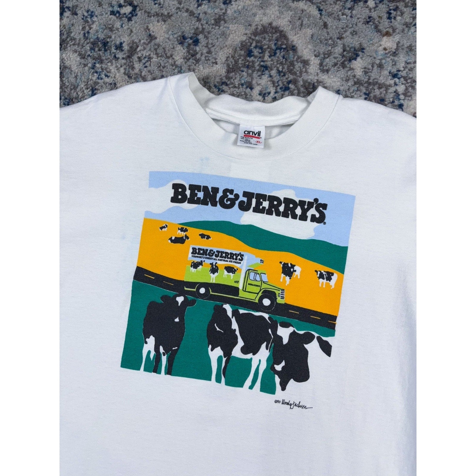 Vintage 1990 Ben & Jerry's Vermont's Finest Cow Graphic T-Shirt Size XL