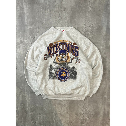 Vintage 90s Minnesota Vikings NFL Looney Tunes Taz Graphic Sweatshirt Size XL