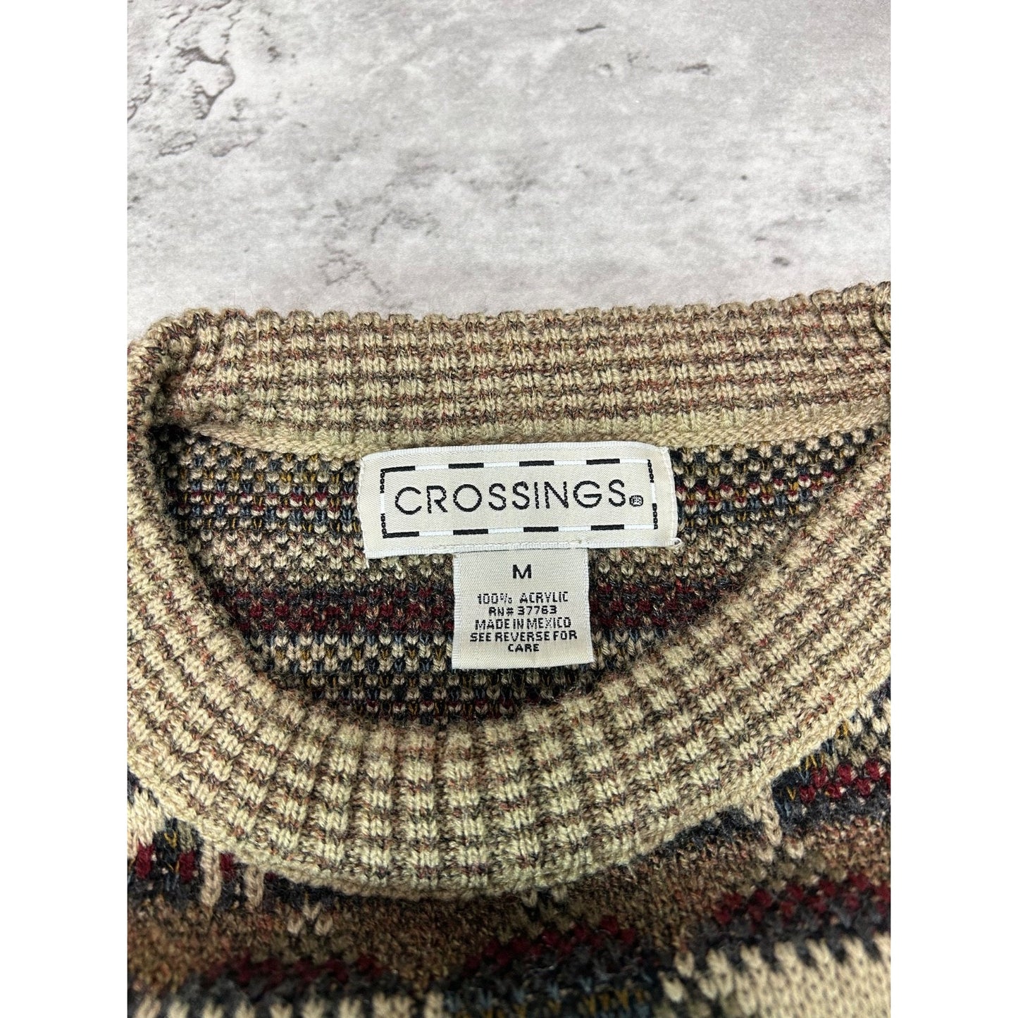 Vintage 90s Crossings Abstract Striped Print Pullover Knit Sweater Size Medium