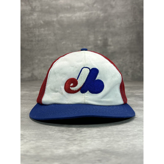 Vintage 1980s Montreal Expos MLB Embroidered Logo Trucker Snapback Hat OSFA