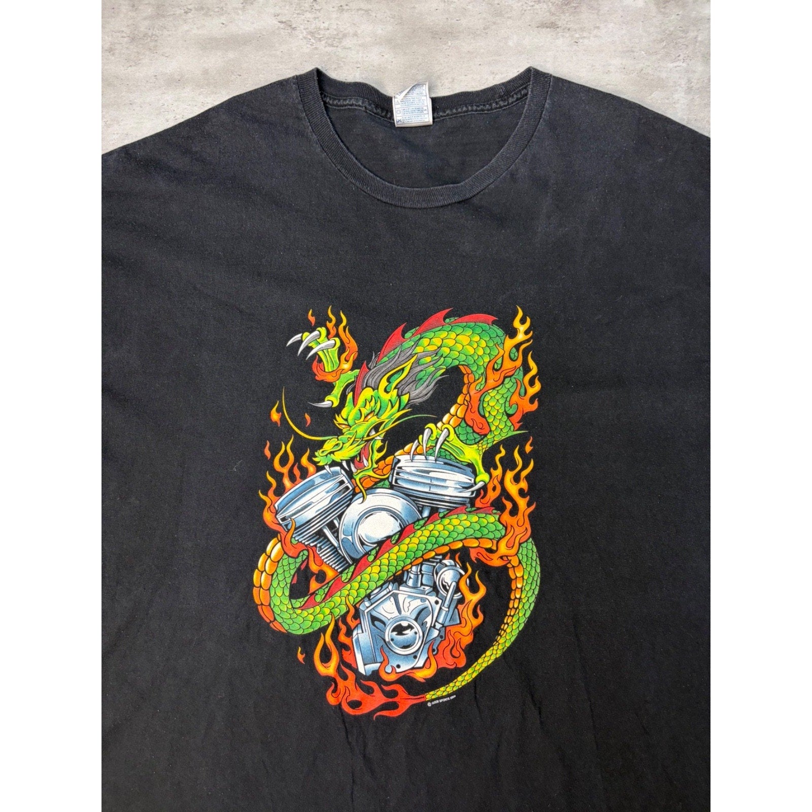Vintage 2004 Dragon Engine Sleeve Graphic Long Sleeve T-Shirt Size 3XL