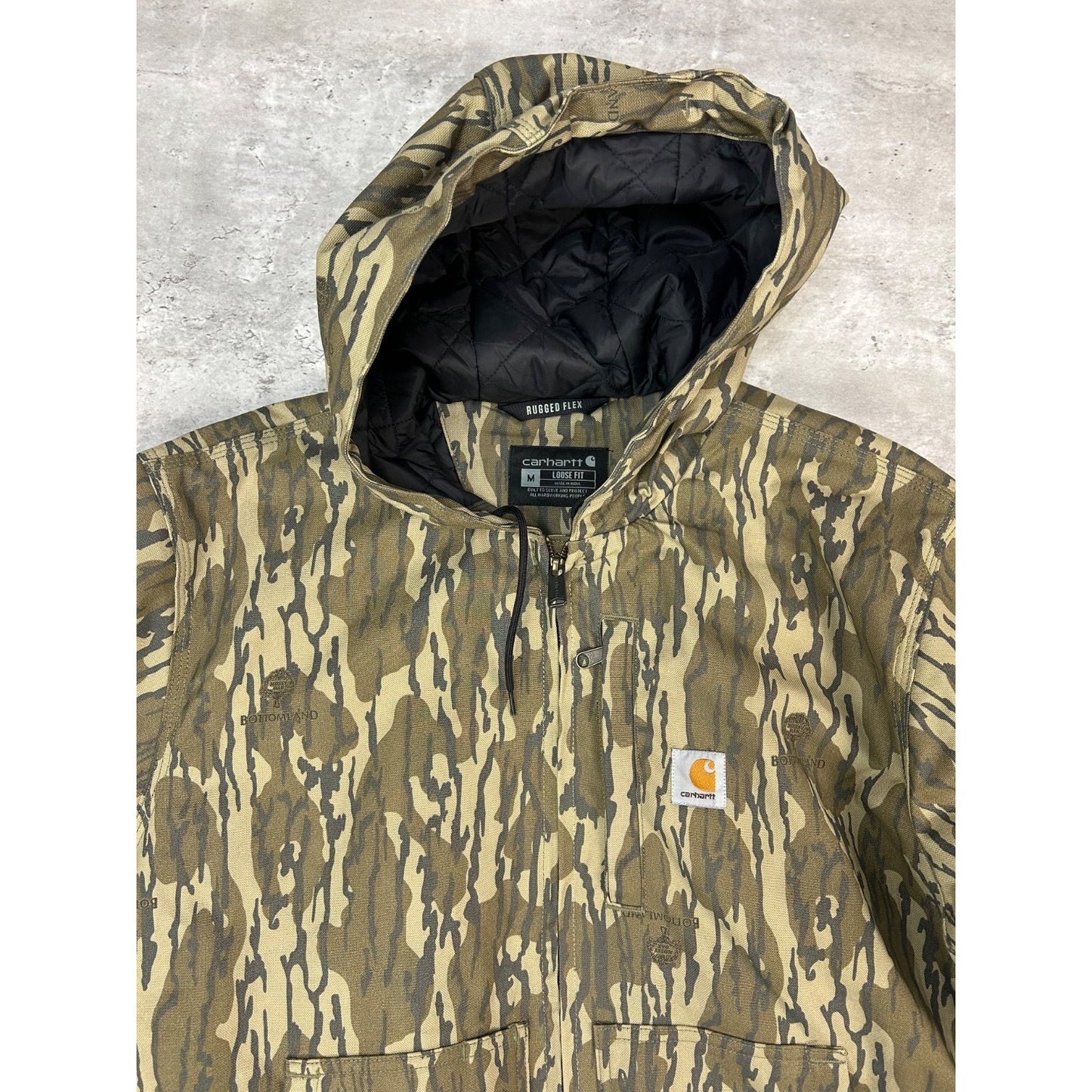 Carhartt Canvas Workwear Mossy Oak Bottomland Hooded Bomber Jacket Size Medium