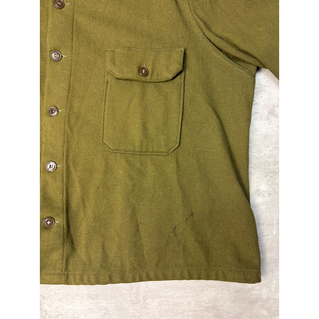 Vintage 1950s US Army OG 107 Patched Wool Field Button Up Shirt Size 2XL