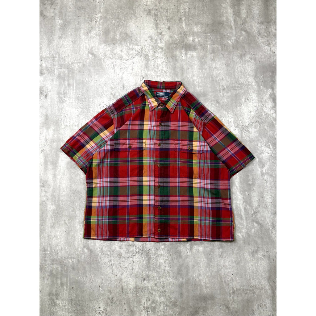 Vintage Polo Ralph Lauren Double Pocket Plaid Cropped Button Up Shirt Size XL