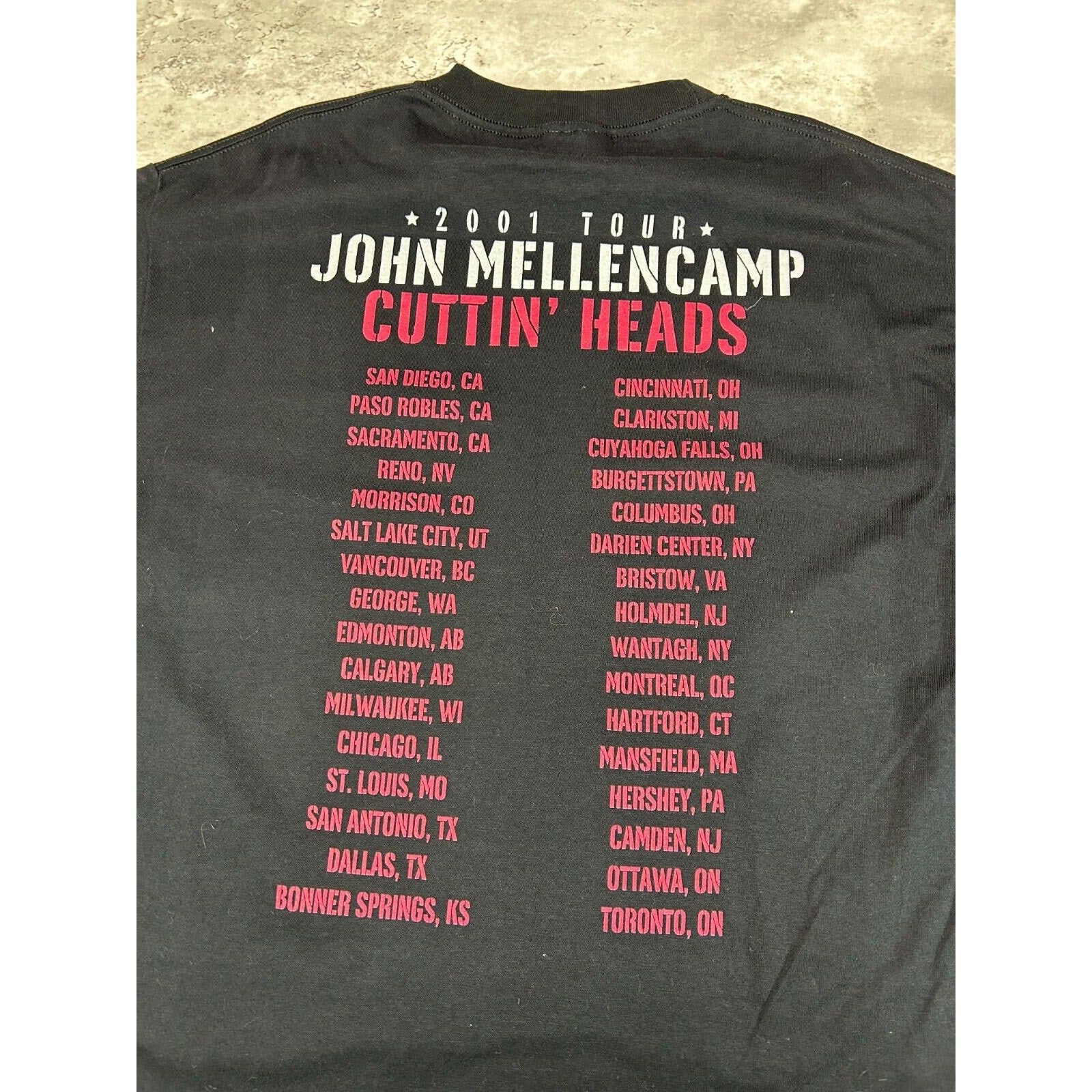 Vintage 2001 John Mellencamp Cuttin Heads Rock Music Tour T-Shirt Size Large