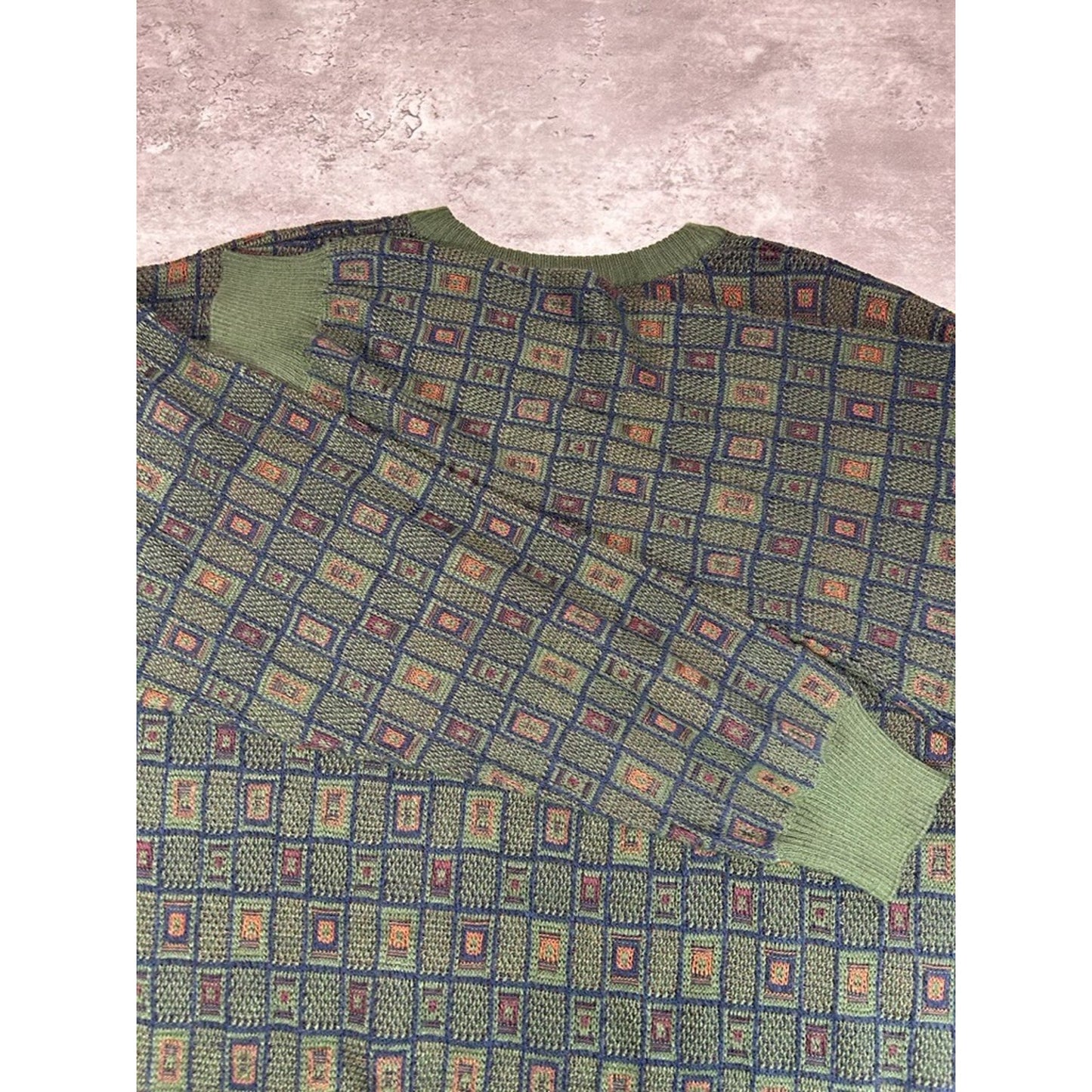 Vintage 90s D'Avila Abstract Checkered Pattern Pullover Knit Sweater Size XL