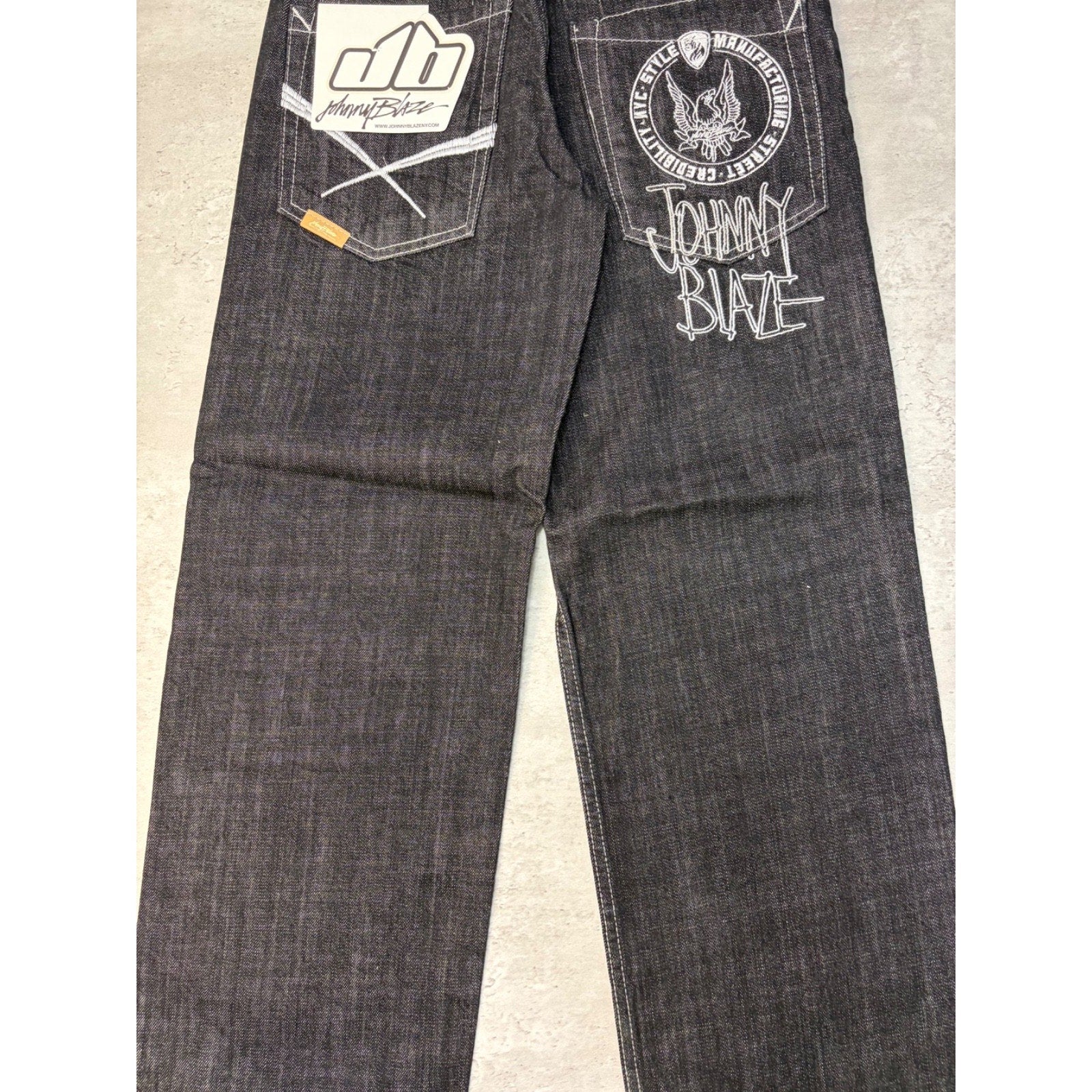 Vintage Y2K Womens Johnny Blaze Embroidered Black Wash Denim Pants