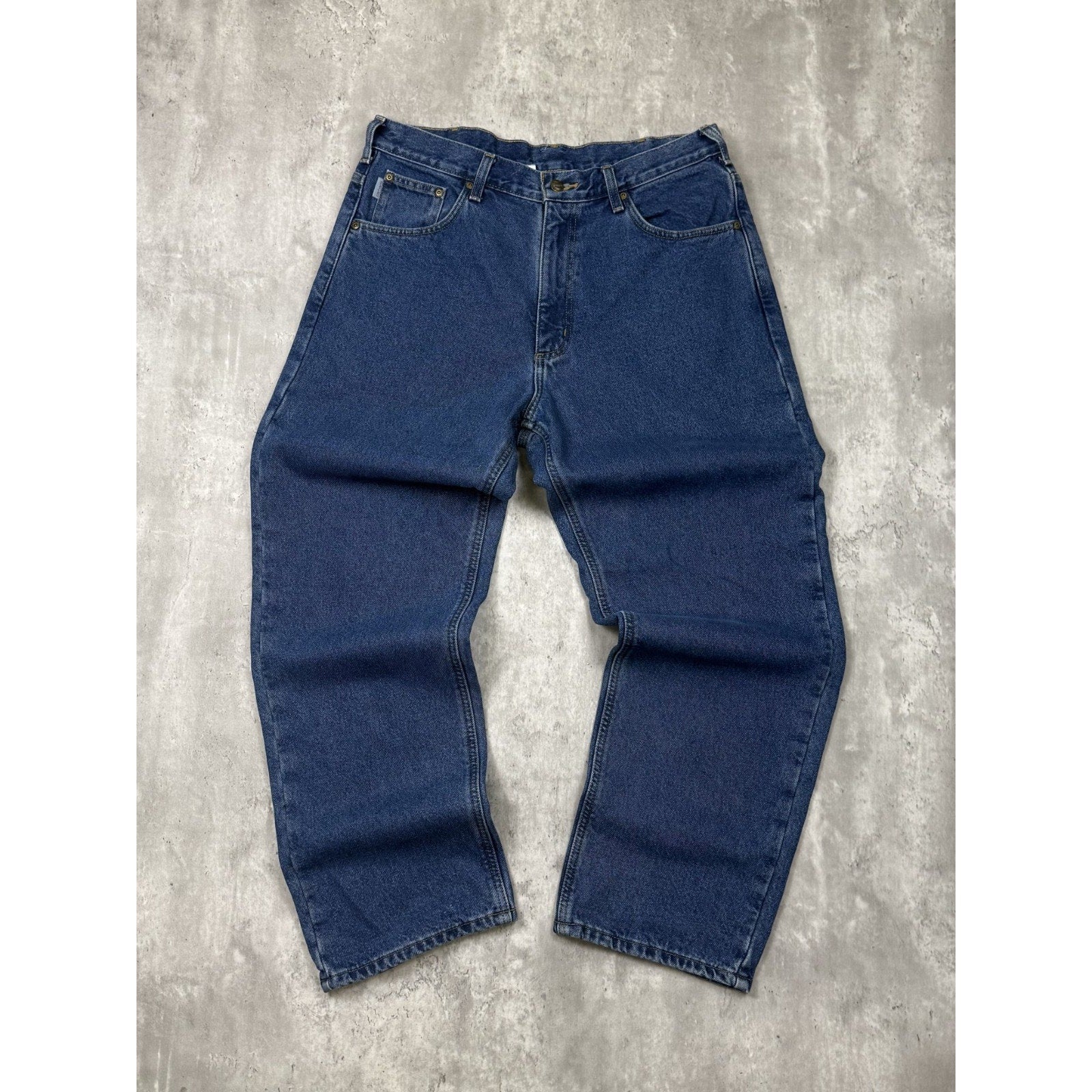Vintage Carhartt Plaid Lined Relaxed Fit Dark Wash Denim Pants Size 35