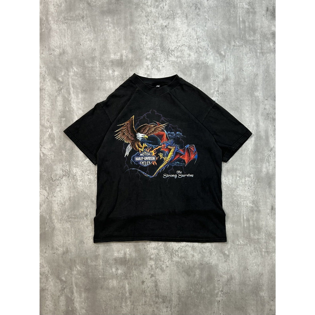 90s Harley Davidson The Strong Survive Bald Eagle Dragon T-Shirt Size Large