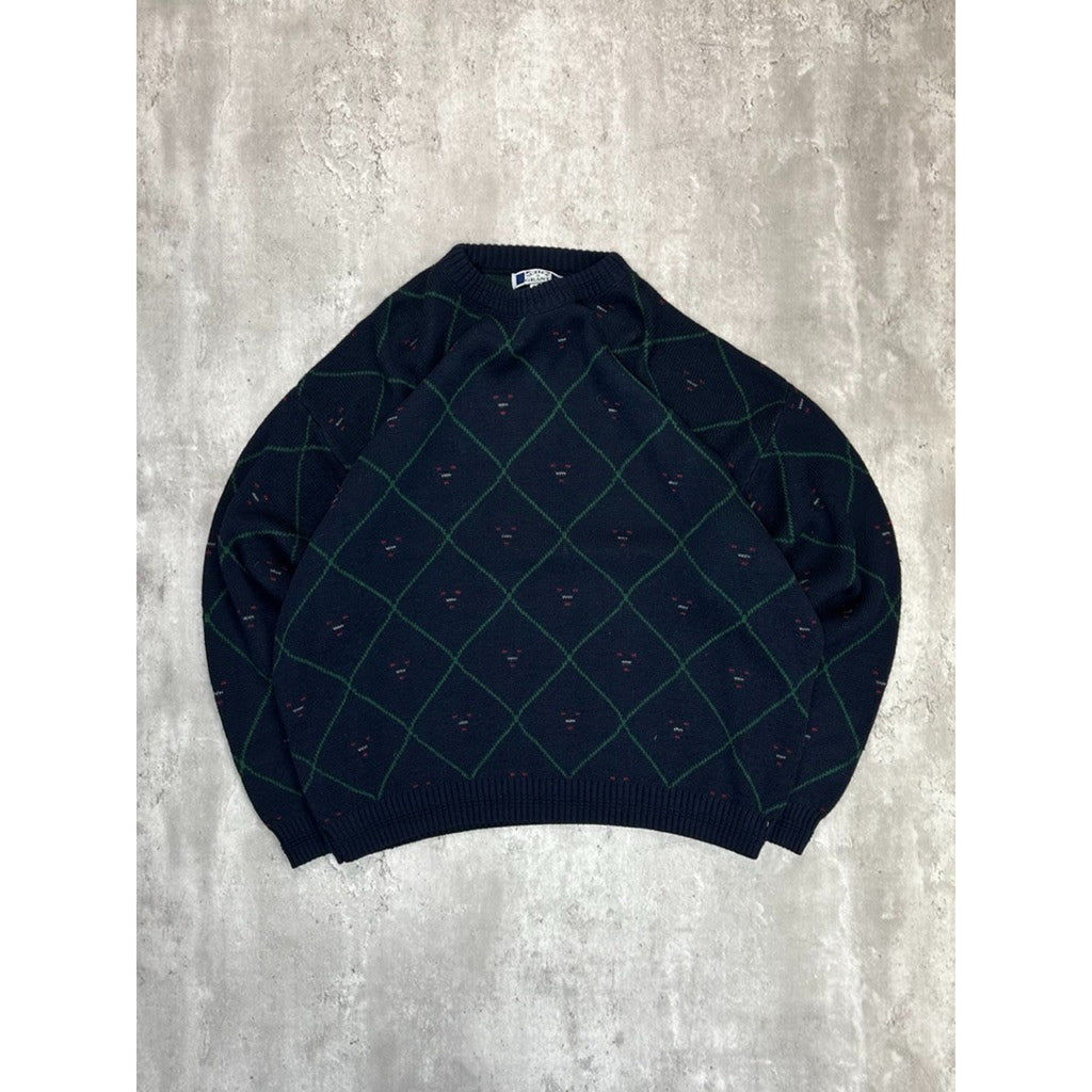 Vintage 90s Sutter & Grant Diamond Print Pullover Knit Sweater Size XL