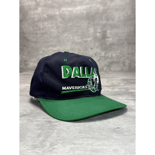 Vintage 90s Dallas Mavericks NBA Embroidered Logo Spellout Snapback Hat OSFA