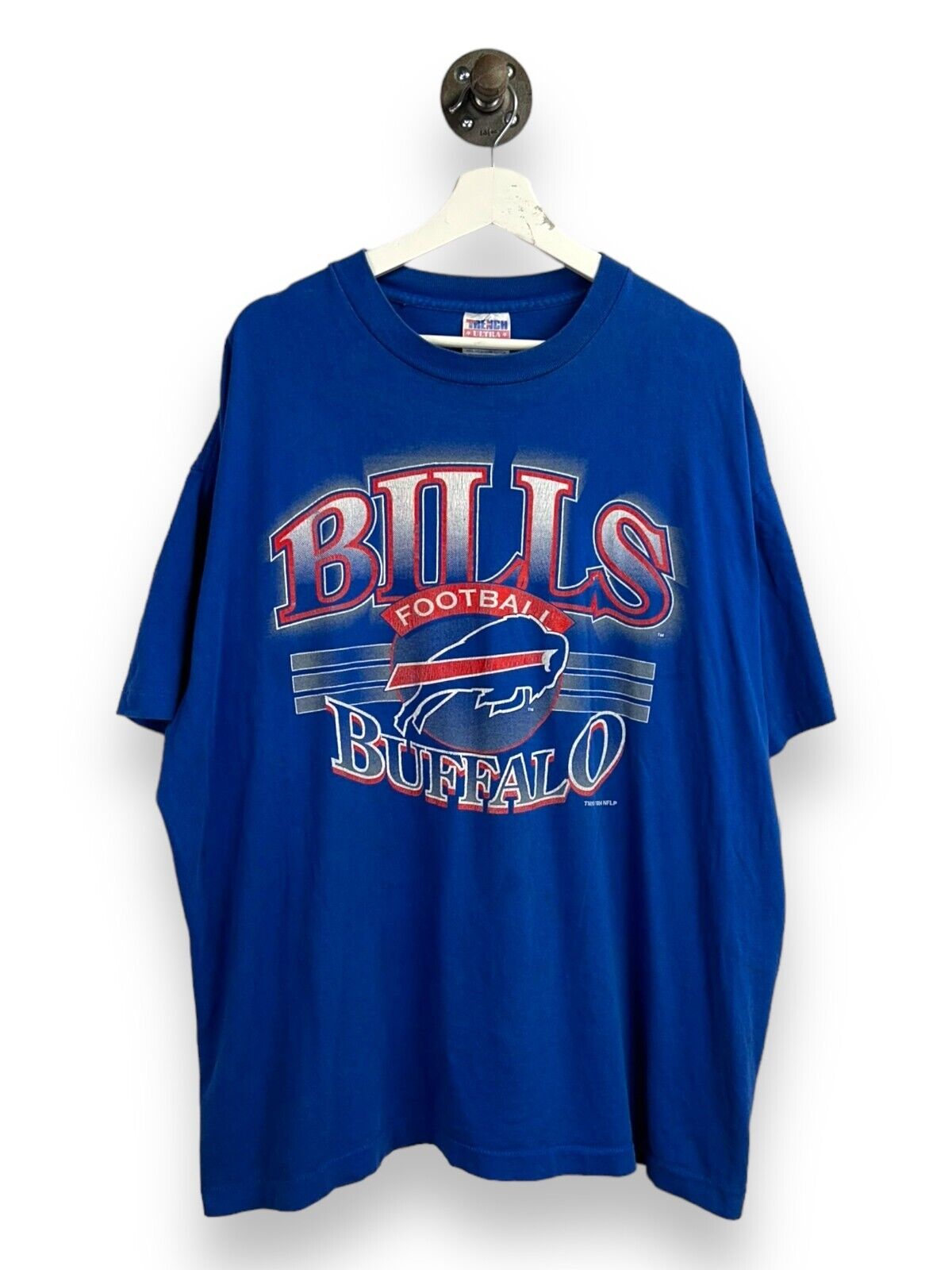 Vintage 1994 Buffalo Bills NFL Big Graphic Spellout T-Shirt Size 2XL 90s Blue