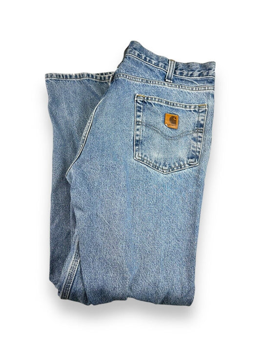 Vintage Carhartt Relaxed Fit Medium Wash Denim Work Wear Pants Size 36W Blue