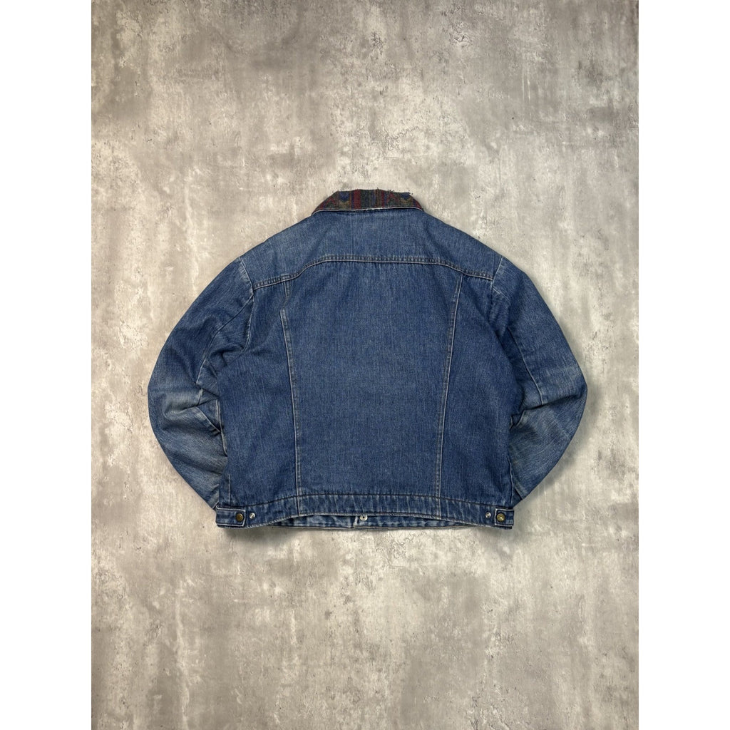 Vintage 80s Saddle King Blanket Lined Western Denim Trucker Jacket Size Large