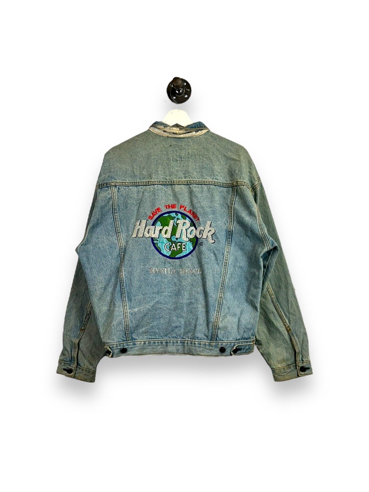 Vintage Hard Rock Cafe Myrtle Beach Medium Wash Denim Trucker Jacket Size Large