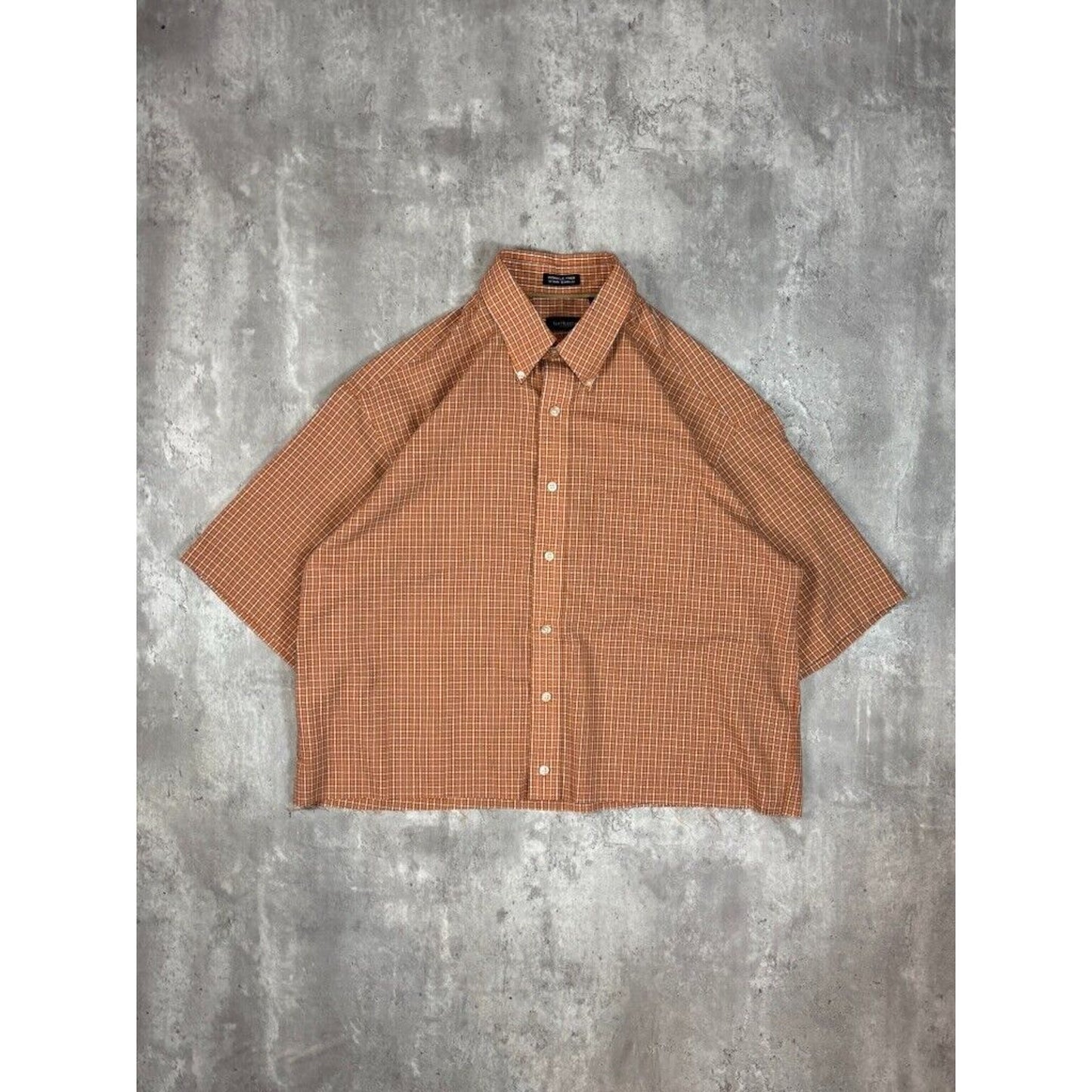 Vintage Van Heusen Plaid Short Sleeve Cropped Button Up Shirt Size Large