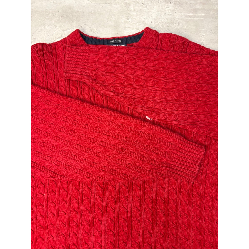 Vintage Chaps Embroidered Crest Pullover Red Cable Knit Sweater Size XL