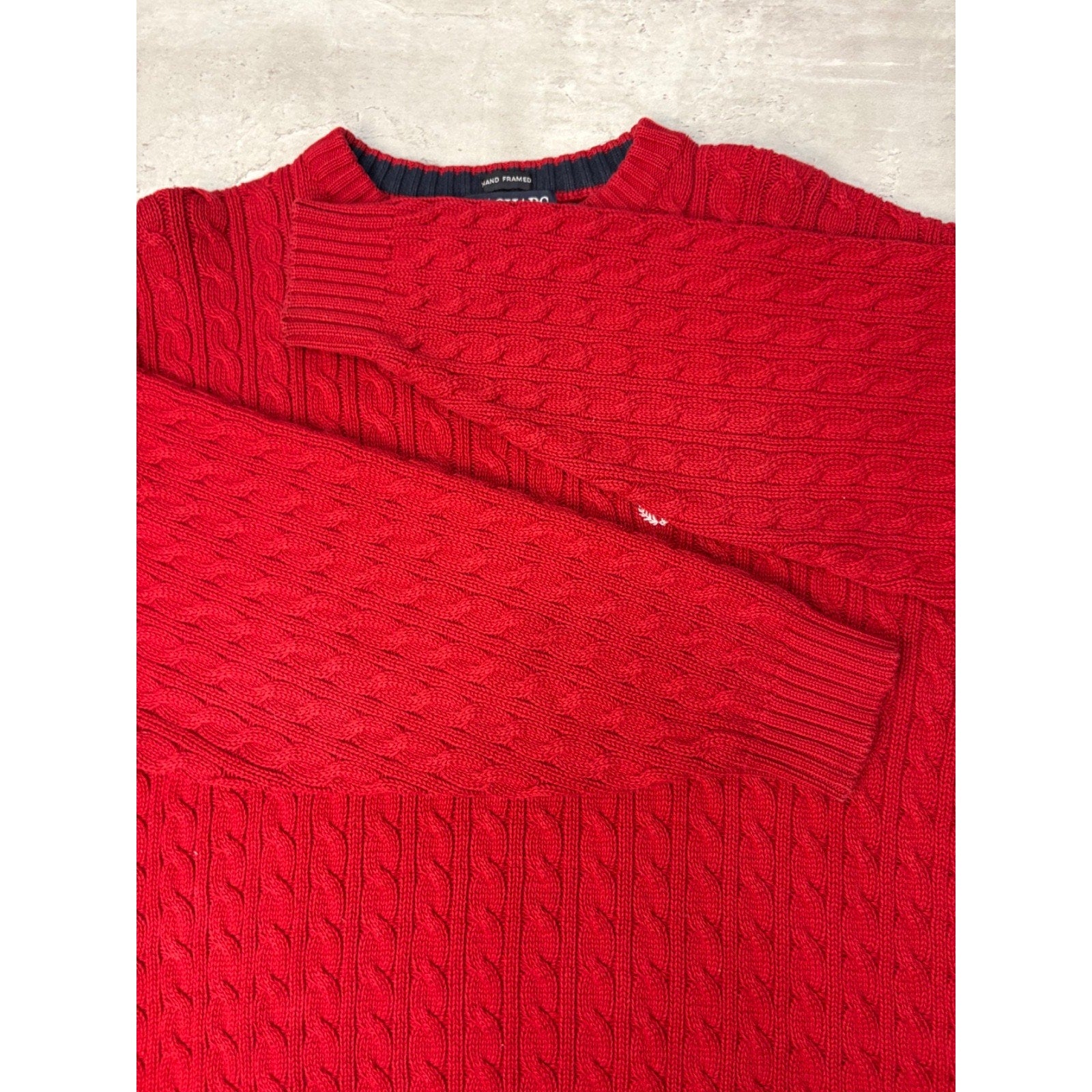 Vintage Chaps Embroidered Crest Pullover Red Cable Knit Sweater Size XL
