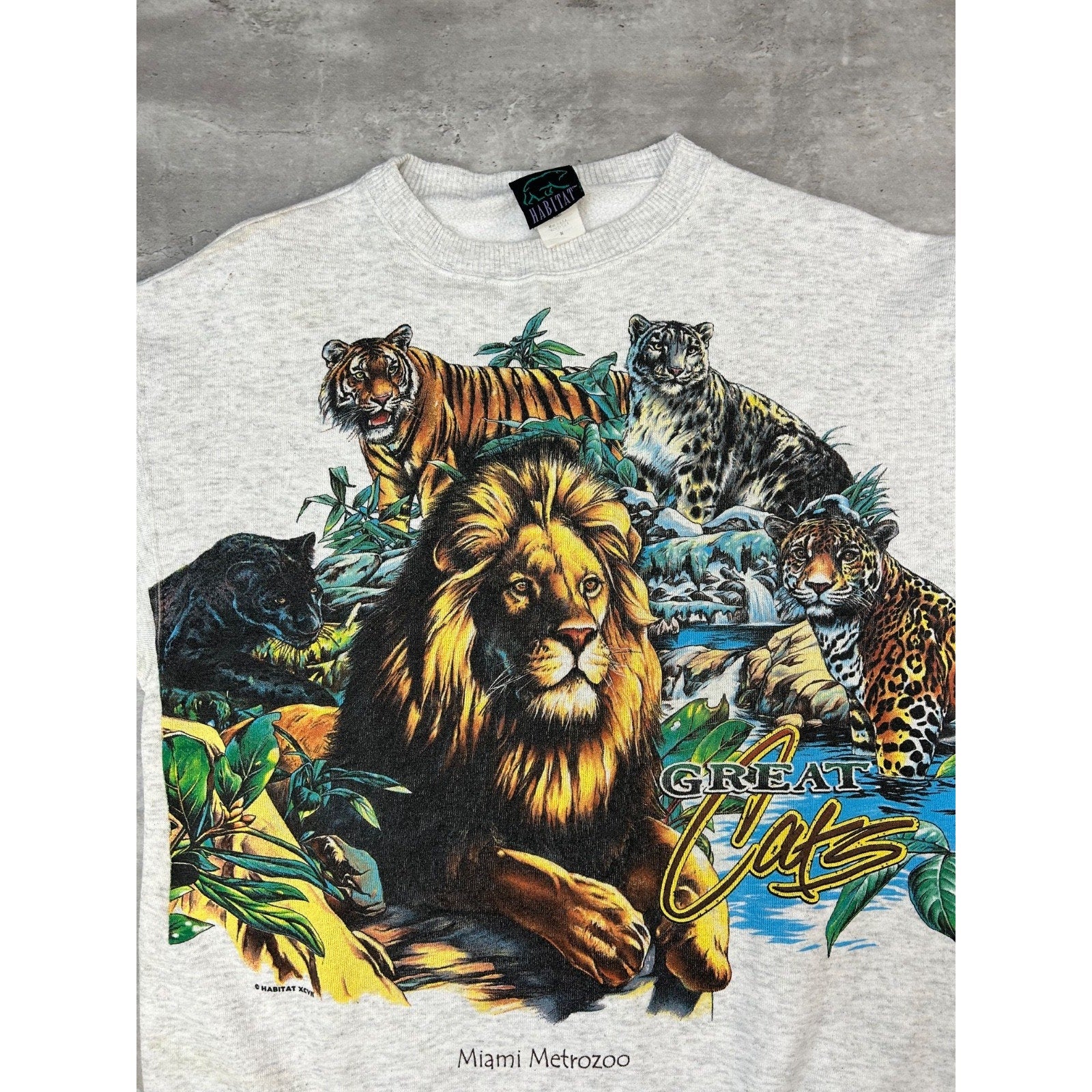 Vintage 90s Miami Metro Zoo Big Cats Nature Animal Graphic Sweatshirt Sz Medium