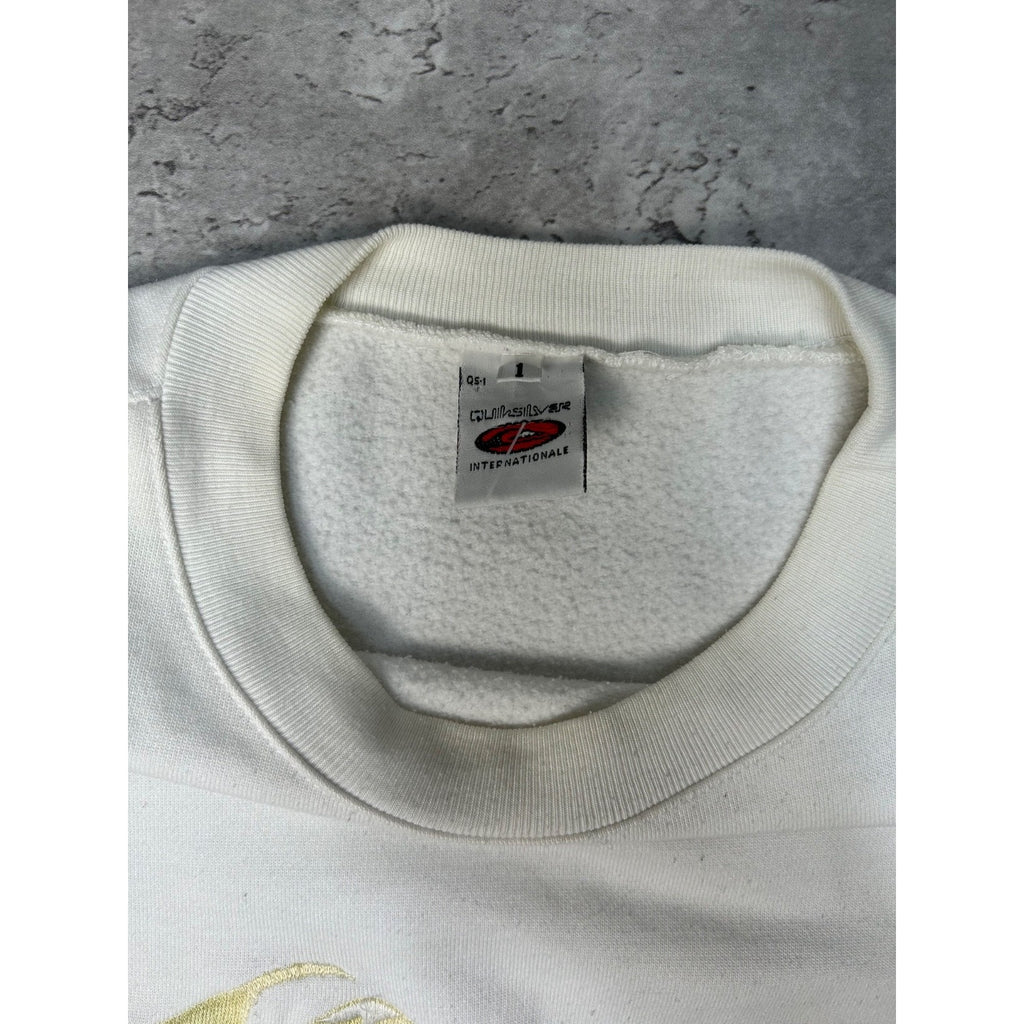 Vintage 90s Quiksilver Embroidered Spellout White Sweatshirt Size Large