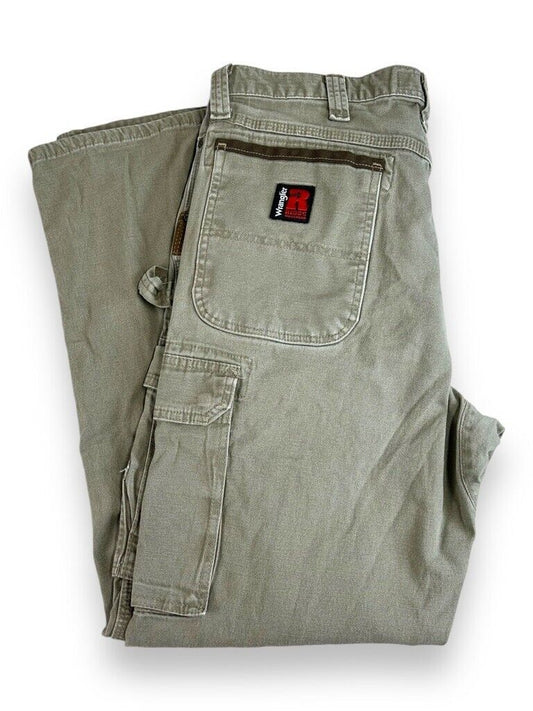 Vintage Wrangler Riggs Canvas Work Wear Cargos Carpenter Pants Size 36W Beige