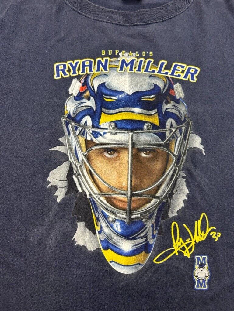 Vintage Ryan Miller #30 Buffalo Sabres Chest Buster Graphic T-Shirt Size 2XL