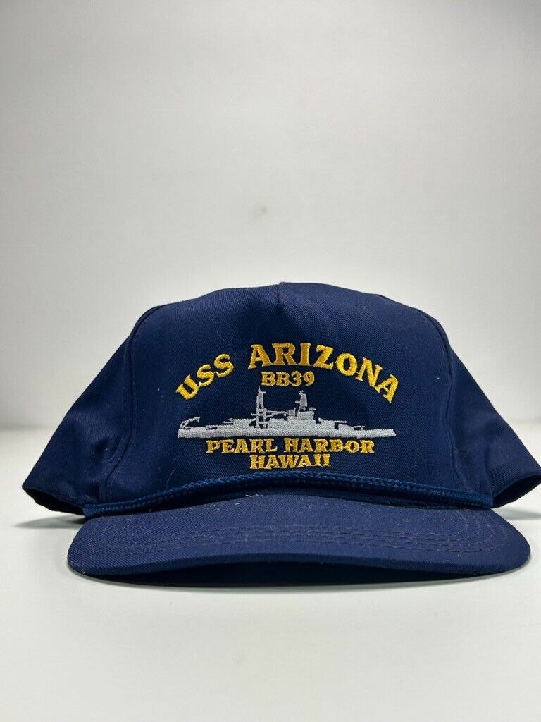 Vintage 90s USS Arizona Pearl Harbour US Navy Military Snapback Hat OSFA