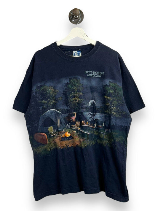 Vintage 90s Libbie's Shoreside Campground AOP Nature Graphic T-Shirt Size XL