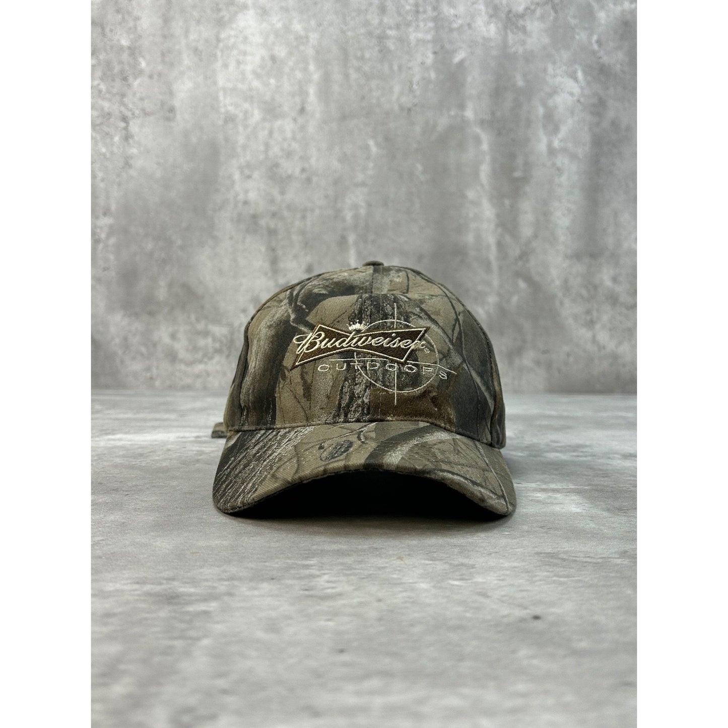 Vintage Budweiser Outdoors Realtree Hardwoods Camo Beer Promo Strapback Hat OSFA