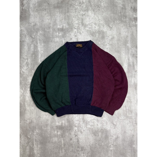 Vintage 90s Eddie Bauer Tri Color Striped Pullover Knit Sweater Size XL