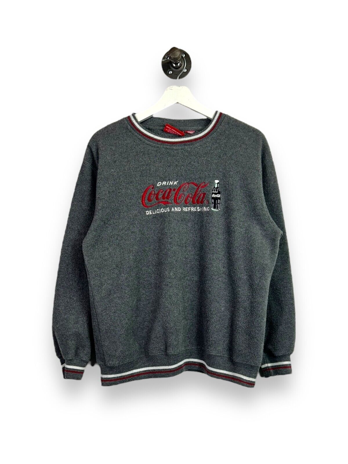 Vintage Coca Cola Embroidered Logo Snack Promo Fleece Sweatshirt Size Medium