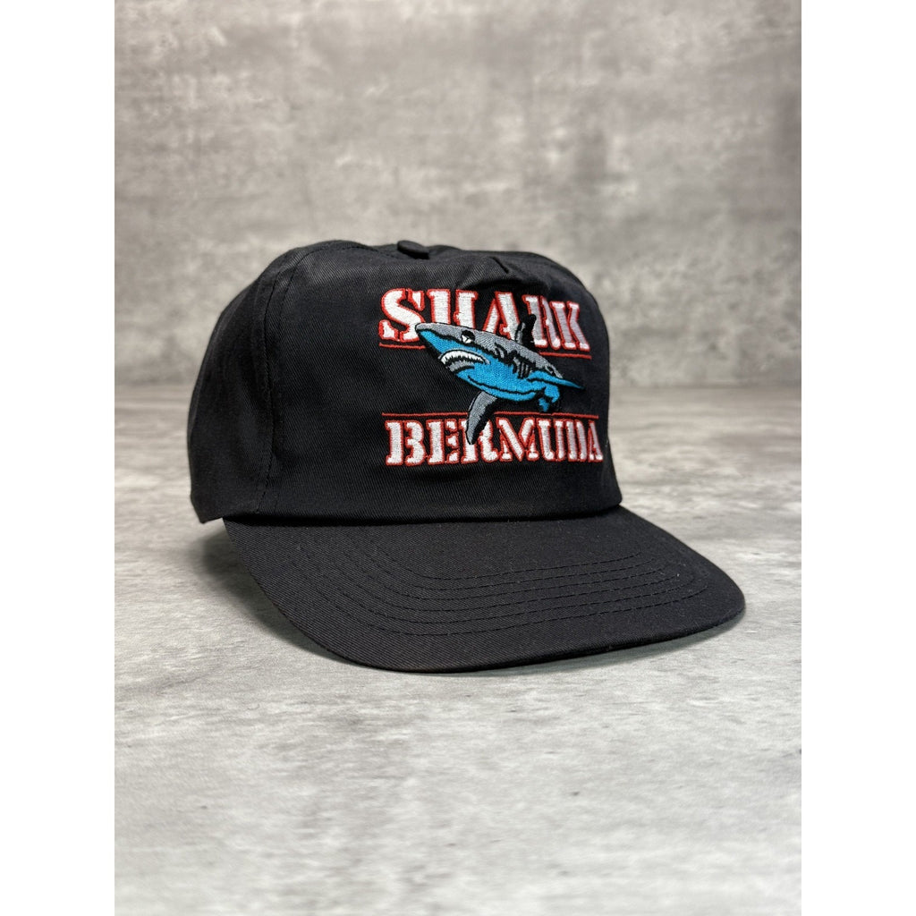 Vintage 90s Bermuda Embroidered Shark Destination Snapback Hat OSFA Black
