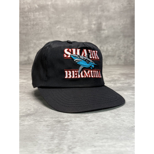 Vintage 90s Bermuda Embroidered Shark Destination Snapback Hat OSFA Black