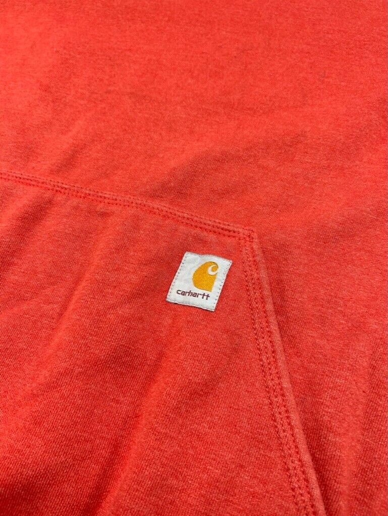 Carhartt Loose Fit Embroidered Patch Hooded Workwear Sweatshirt Size XL Orange